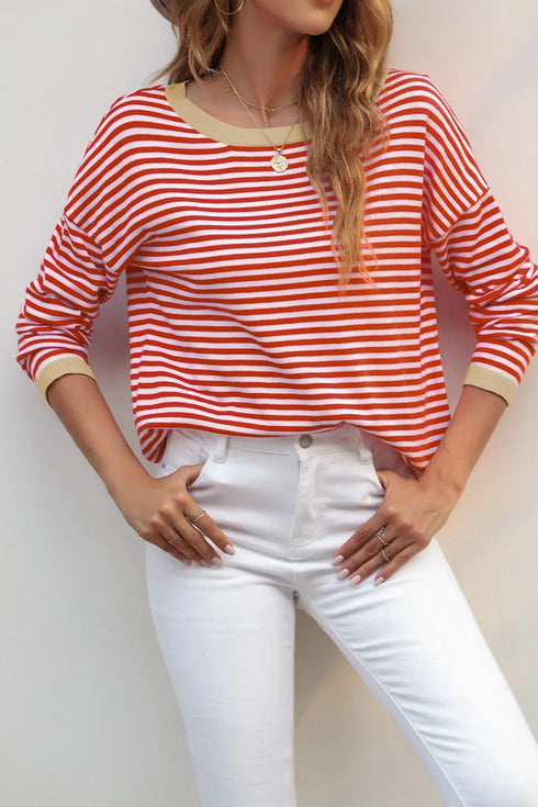 'Jolene' Striped Drop Shoulder T-Shirt - Celes Fashion